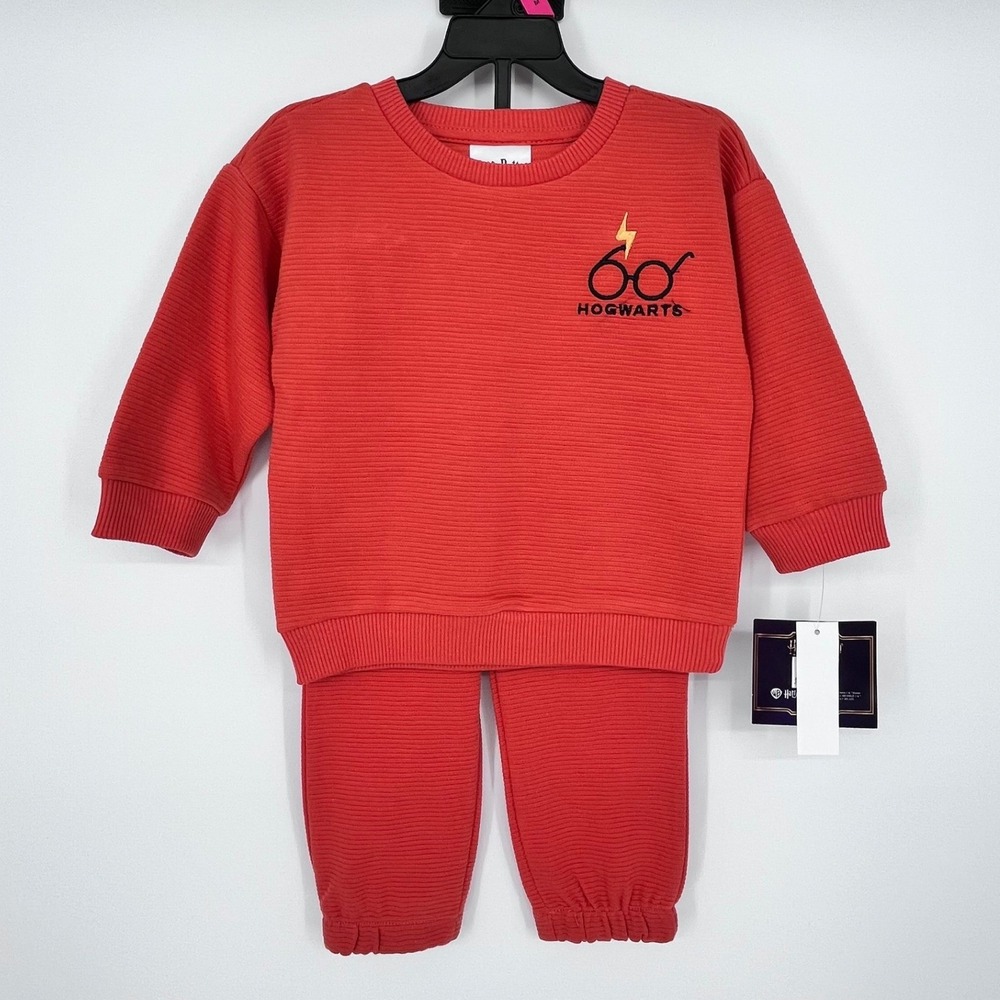 Harry Potter Sweatshirt Joggers Set Kids 18M Red Ribbed Hogwarts Hedwig NEW
